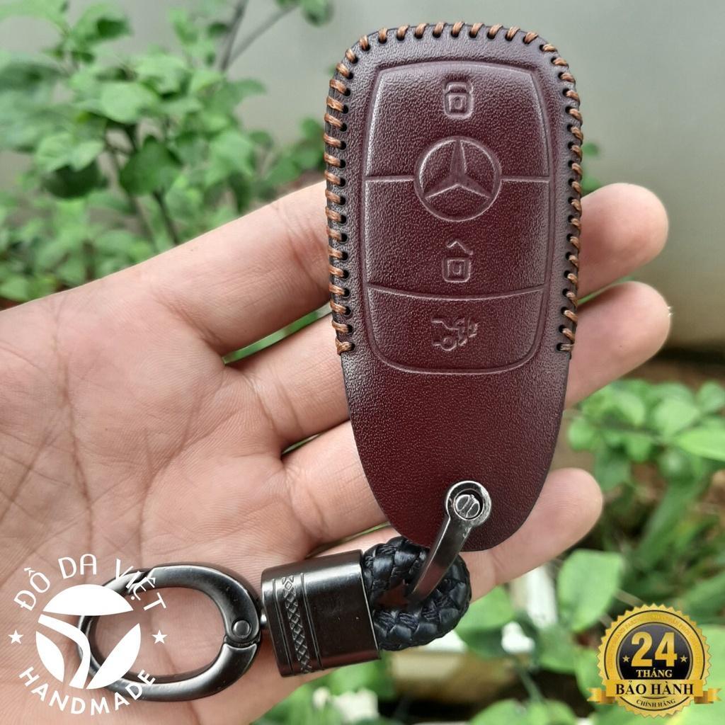 Bao da chìa khoá Mercedes handmade da thật, bao da chìa khoá Mec có khắc tên và sđt