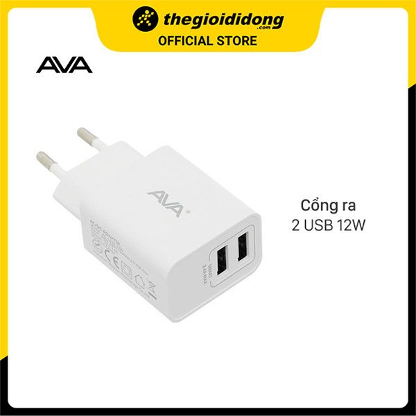 Adapter sạc 2 cổng USB 12W Dual AVA ACL168A Trắng - Hàng Chính Hãng