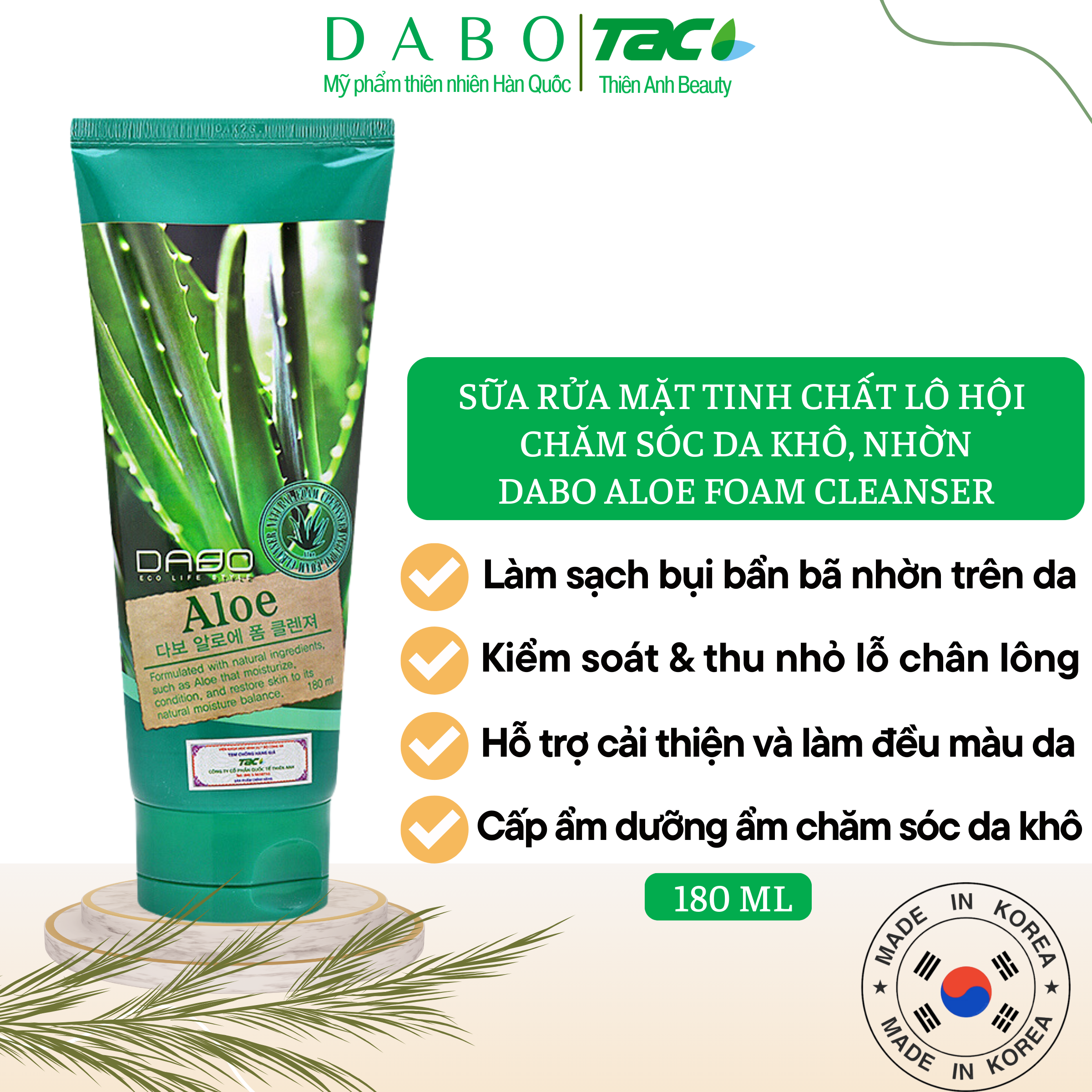 Sữa Rửa Mặt Dabo Tinh Chất Lô Hội - 180ml