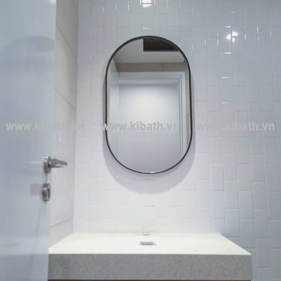 Gương Soi Kibath Khung Nhôm Hình Bầu Dục, KB-142