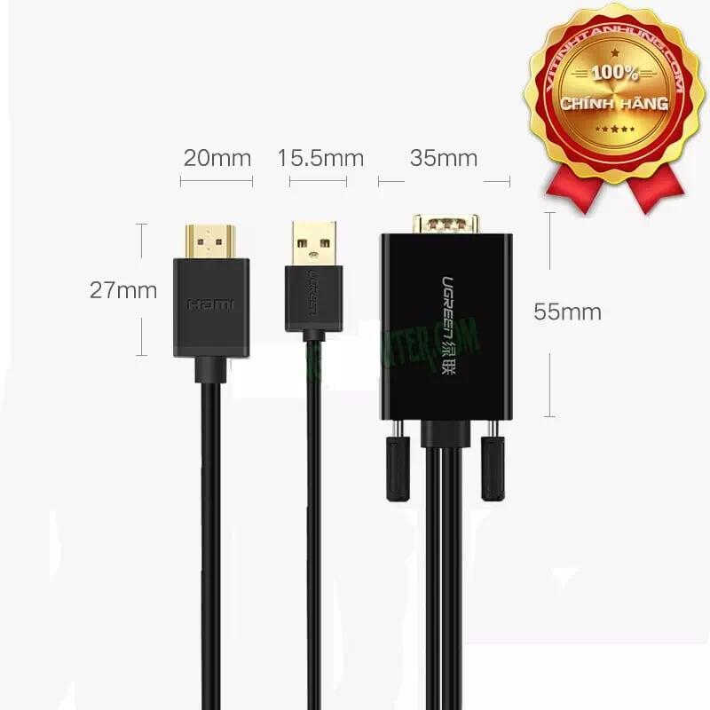 Ugreen UG30840MM120TK 2M màu Đen Cáp Chuyển VGA sang HDMI có Audio cao cấp - HÀNG CHÍNH HÃNG