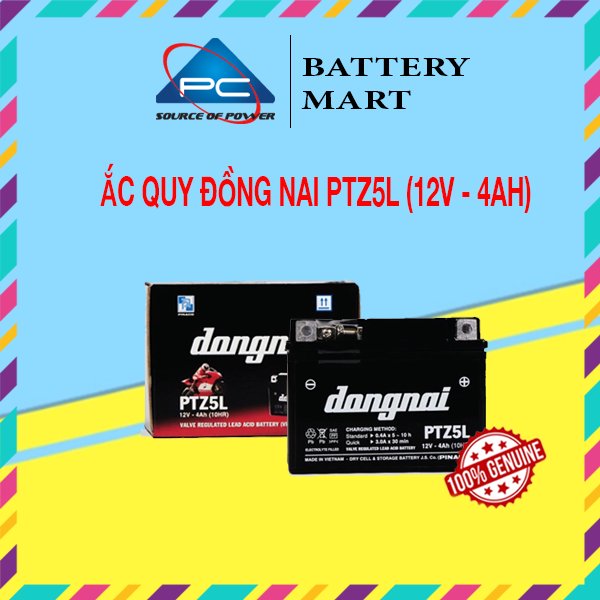 Ắc quy Đồng Nai PTZ5L 12V-4Ah Wave RS Rsx Rsv S, Nouvo456, Airblade110, Hayate X-Bike SKY Exciter Luvias Cub