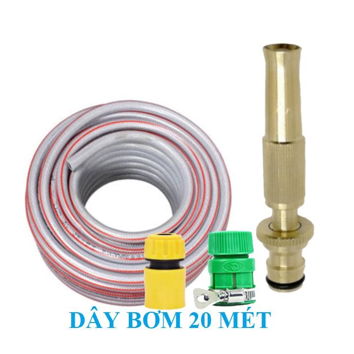Bộ dây vòi xịt nước rửa xe, tưới cây . tăng áp 3 lần, loại 20m 206587 cút sập,nối vàng + tặng mở chai