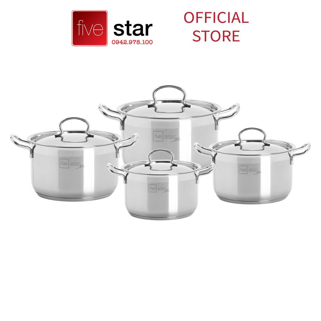 Bộ nồi inox 304 cao cấp 3 đáy Fivestar 4 chiếc nắp inox , bảo hành 25 năm , tặng 1 vá canh - bộ nồi bếp từ cao cấp