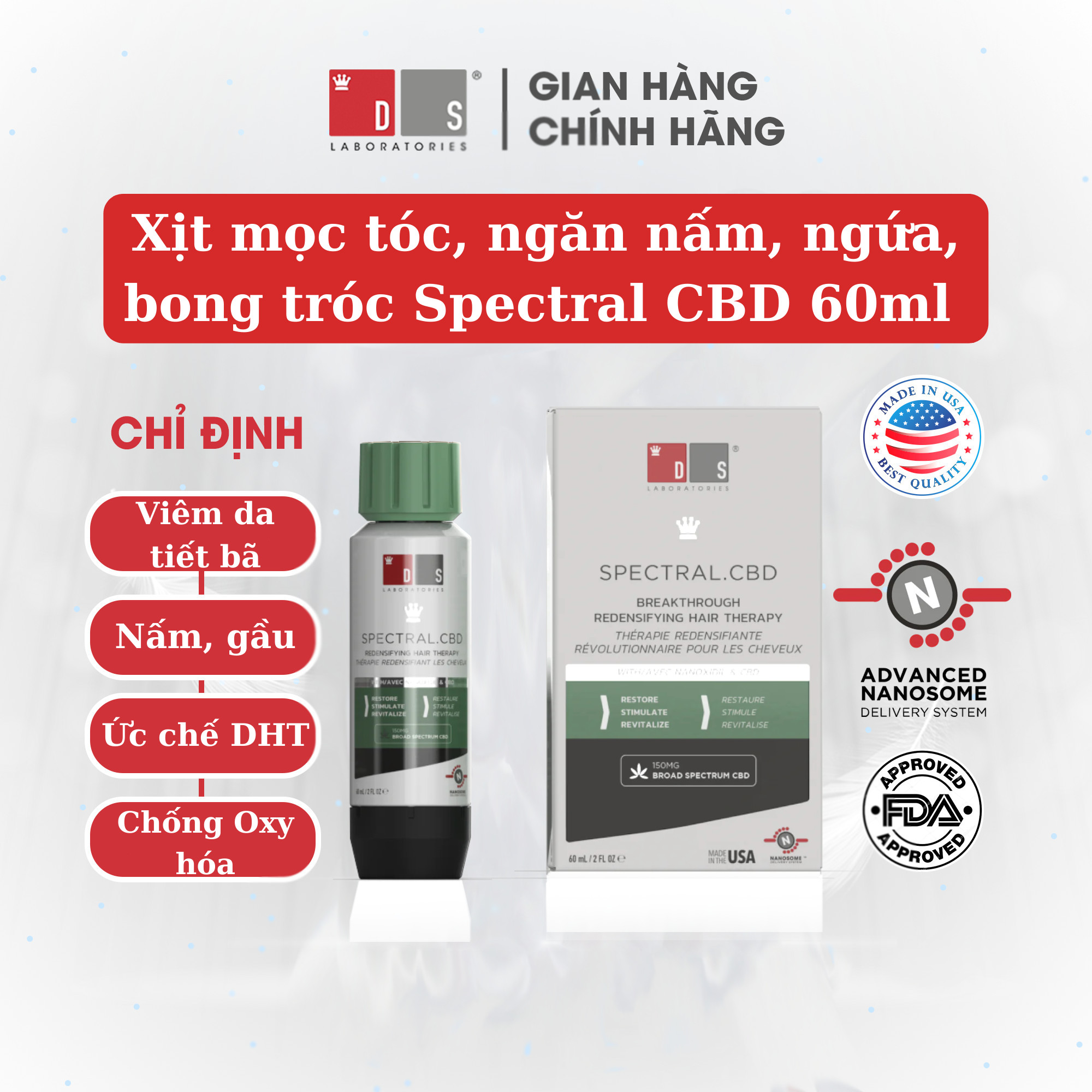 Serum giảm gãy rụng giảm gàu kích thích mọc tóc SPECTRAL.CBD 60ml của Ds Laboratories Mỹ