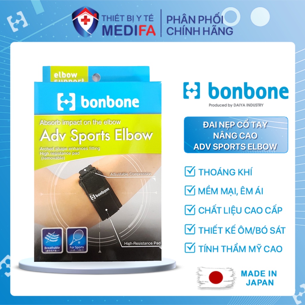 Chính Hãng - Đai Nẹp Khuỷu Tay Nâng Cao Adv Sports Elbow - Bonbone Nhật Bản - Hỗ Trợ Chấn Thương.