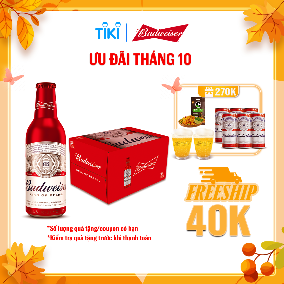 Thùng 24 Chai Budweiser Alumium Chính Hãng (355ml/ chai)