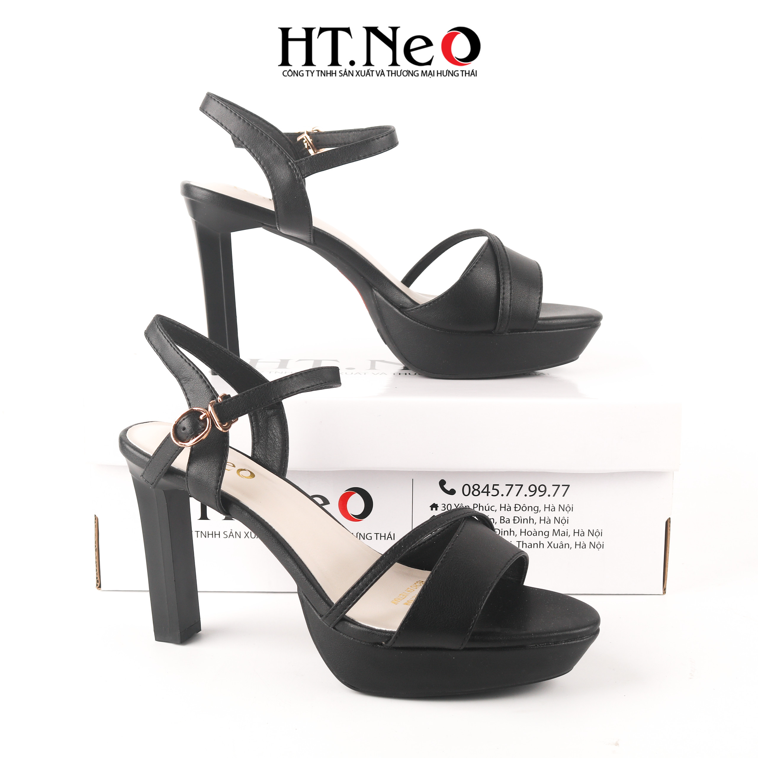 Sandal nữ, sandal quai cài đế đép, cao 10p chất liệu da, quai nhỏ vắt chéo SDN224