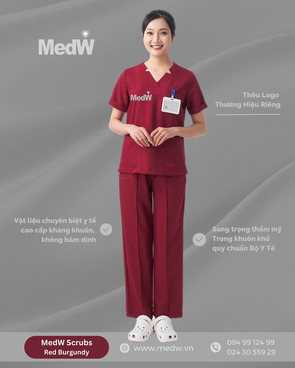 MedW Diana Scrubs Y Tế Red Burgundy (Nữ) Đỏ Rượu Vang Trang Phục Y Tế Bác Sĩ Điều Dưỡng Thẩm Mỹ Viện Spa Phòng Khám Bệnh Viện Thiết Kế Cách Tân Trang Trọng Không Bám Dính Không Nhăn Mềm Êm Xếp Ly Giữ Dáng