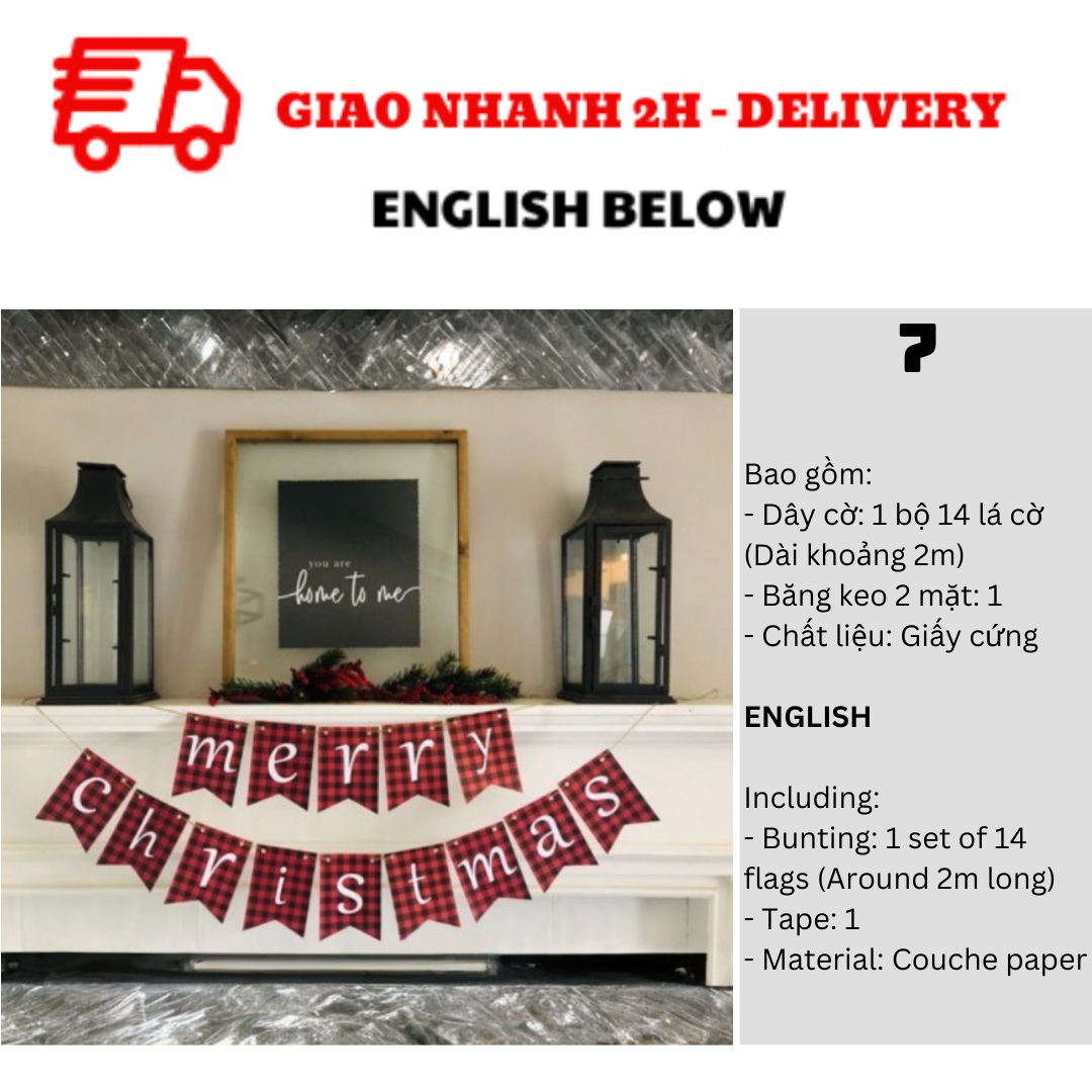 Bộ Dây Cờ Noel Trang Trí Tiệc Nhiều Mẫu - Merry Christmas Bunting DCXM10