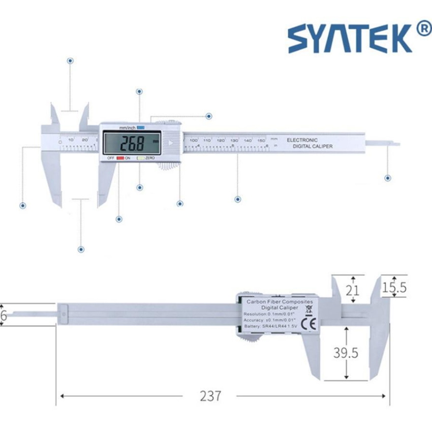 Thước Kẹp Điện Tử Sợi Nhựa Carbon Syntek 206734