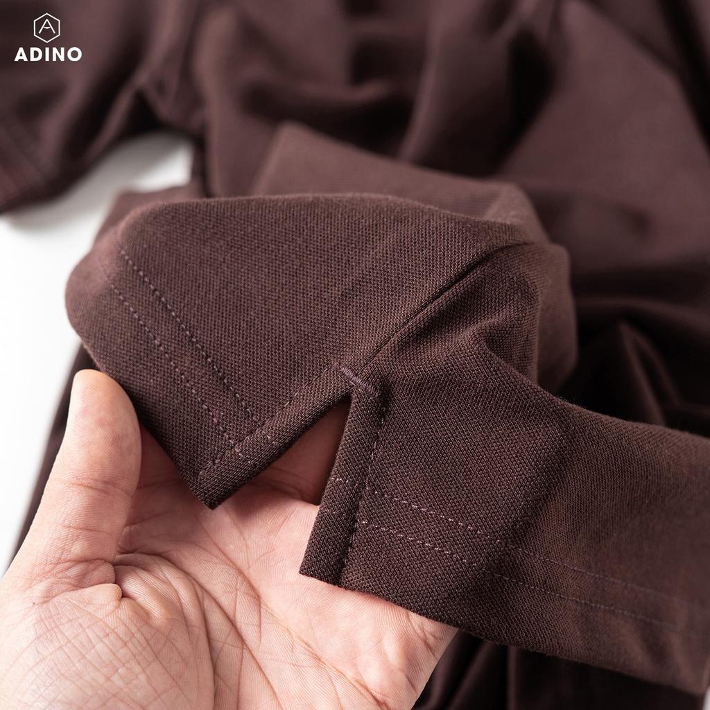 Hình ảnh Áo thun có cổ nam màu nâu phối viền chìm ADINO vải cotton polyester mềm dáng slimfit công sở hơi ôm trẻ trung AP87