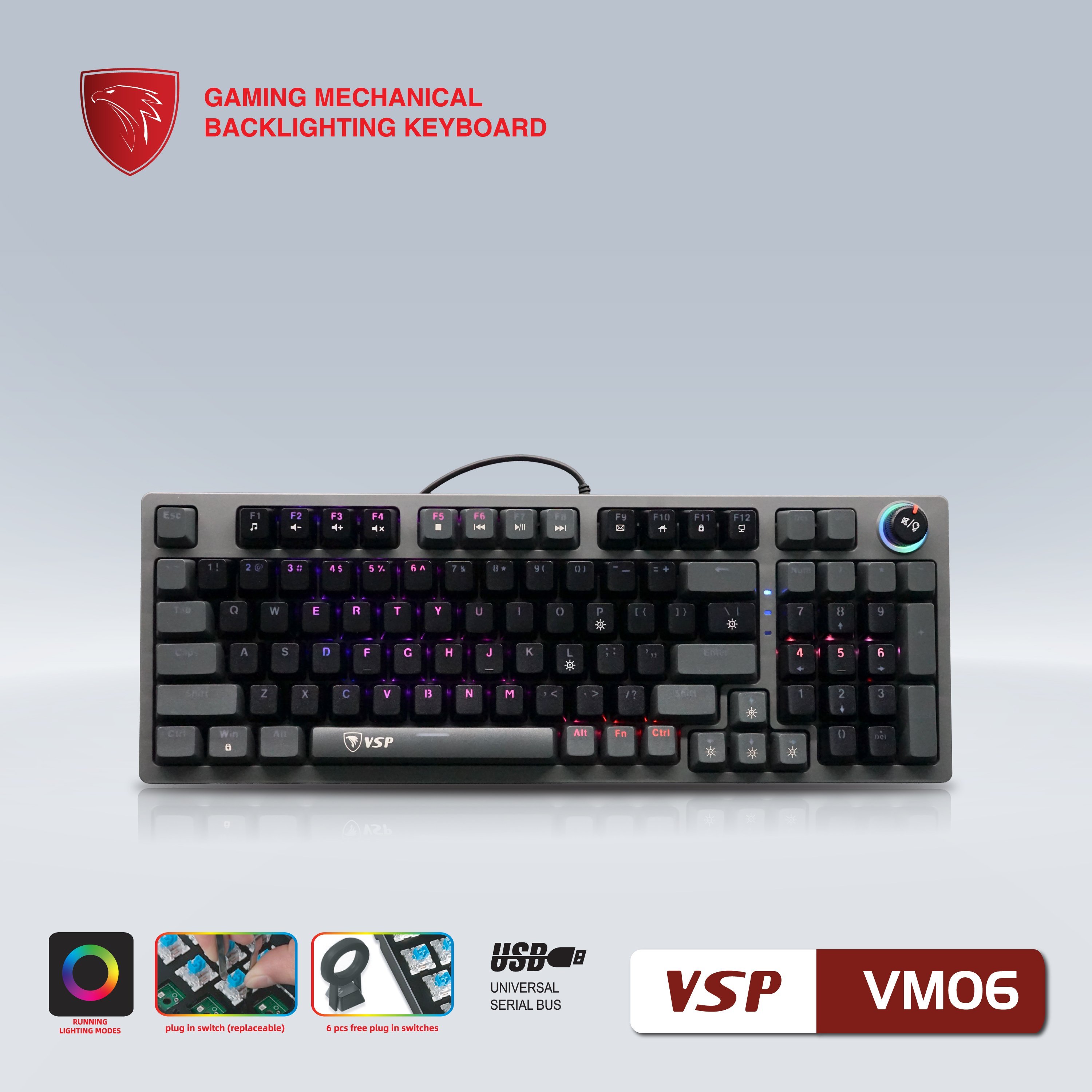 Phím Cơ VSP VM06 Bản 96keys LED RGB (Màu Đen Xám) - JL - HÀNG CHÍNH HÃNG