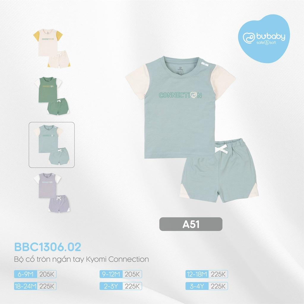 Bộ cộc tay cổ tròn bamboo cotton Bu, Bu baby Kyomi Connection cho bé 6m - 4Y - Bbc1306.02 Xanh ghi