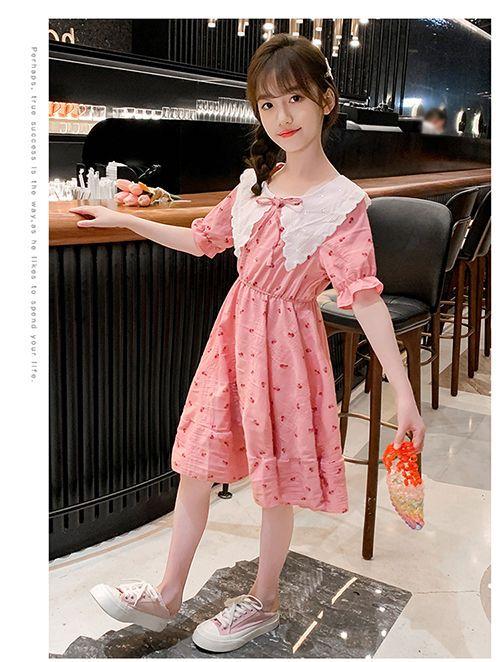 DONGSHOP HOT Cô gái ăn mặc 2023 mùa hè ăn mặc cô gái váy công chúa Mid-Boy Cherry hoa đầm đầm đầm đầm mùa hè cho trẻ em