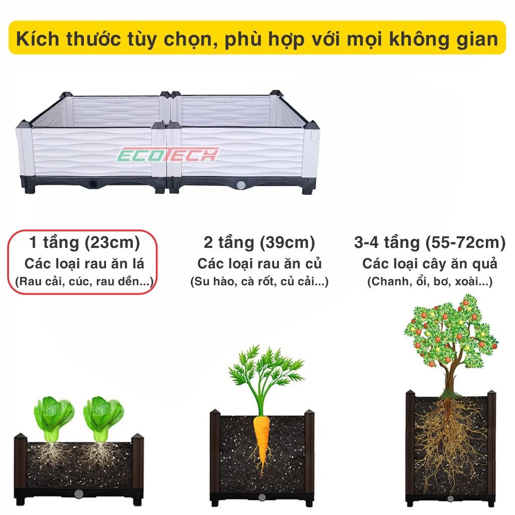 Chậu trồng rau lắp ghép. KT 100x50x23 cm.Đáy thoát nước chống ngập úng.Sang trọng - Thẩm mỹ - Bền hơn 10 năm.Bảo hành 1 năm toàn quốc