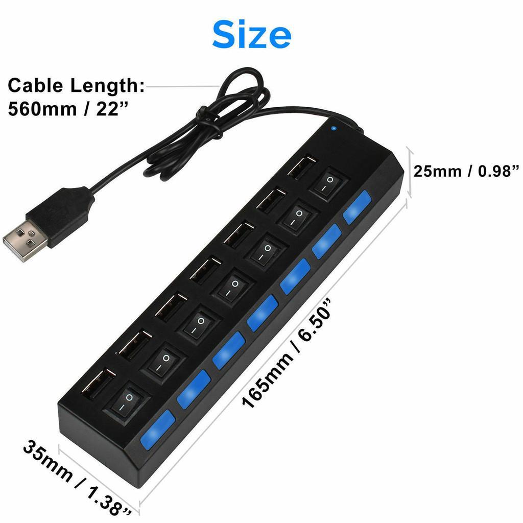 7-Port USB 2.0 High Speed Hub Adapter ON/OFF Switch with LED Indicator Black