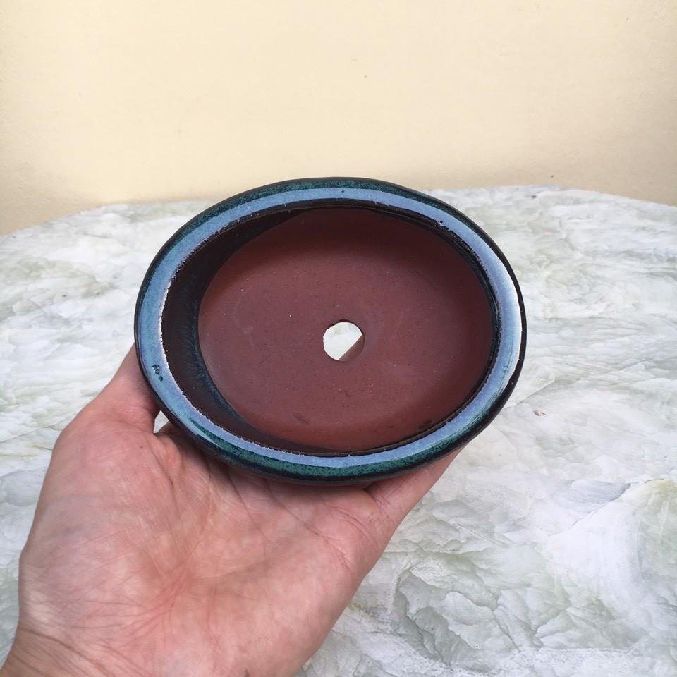 Chậu bonsai Oval mini men xanh hỏa biến gốm Bát tràng 1 size BM-108