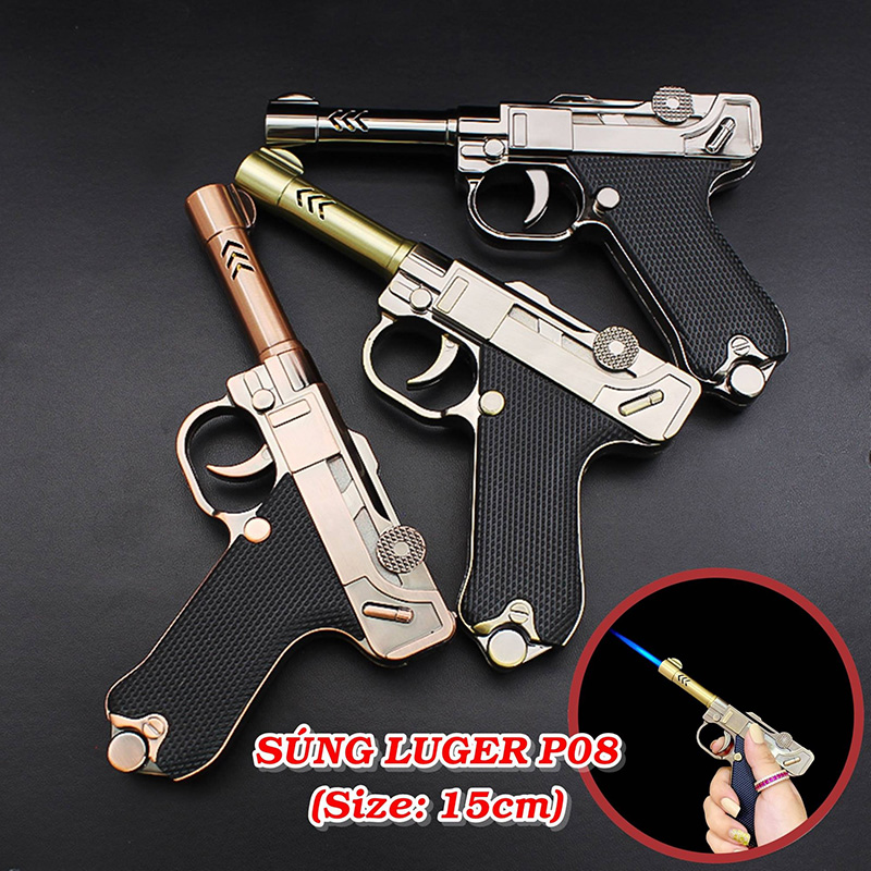 Bật lửa hột quẹt khè hình súng dài LUGER 663 lửa kim size 15cm- xài gas