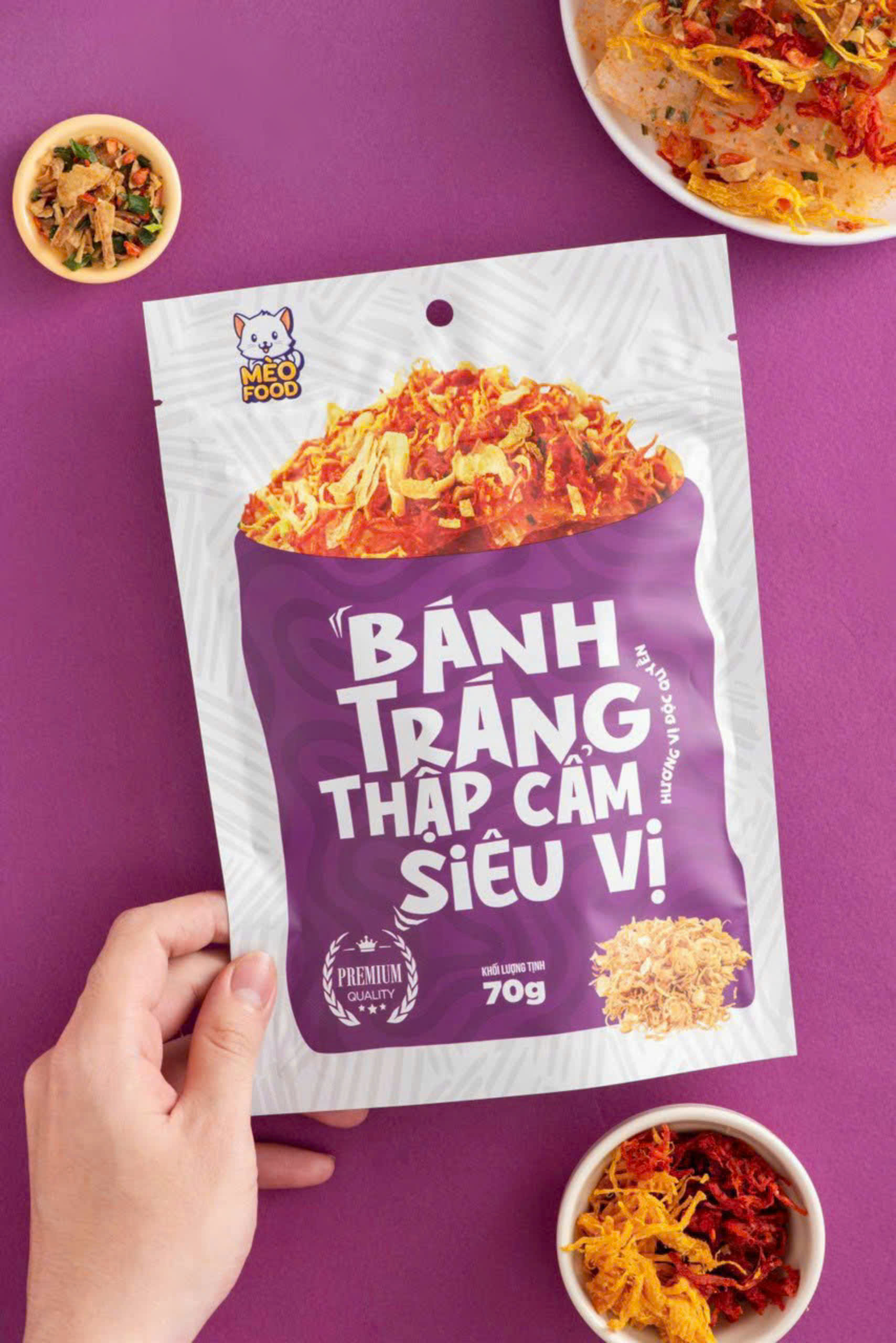 Bánh tráng trộn gà quay / Thập cẩm siêu vị / Bò cuộn/Mèo food 70g