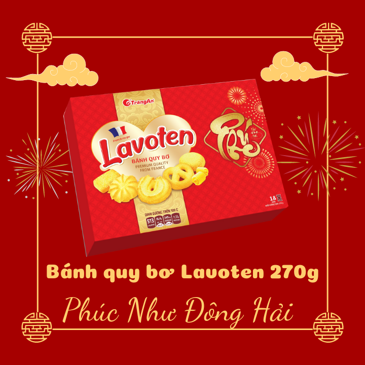 [Mẫu mới] Bánh quy bơ sữa Lavoten hộp Duplex 270g, hộp chữ Phúc, giòn xốp, thương hiệu Tràng An, hạn sử dụng 12 tháng