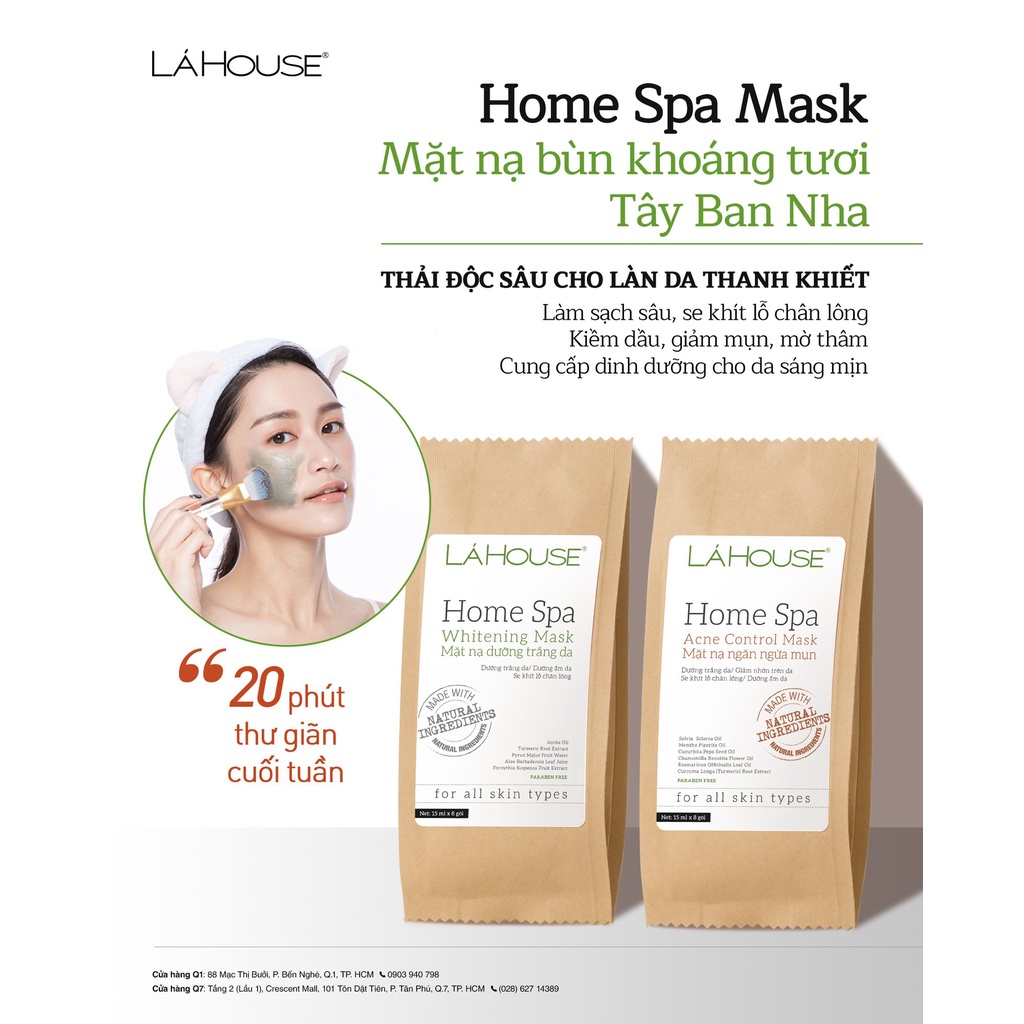 Mặt nạ dưỡng trắng da Lá House Home Spa Whitening Mask 15ml/8gói