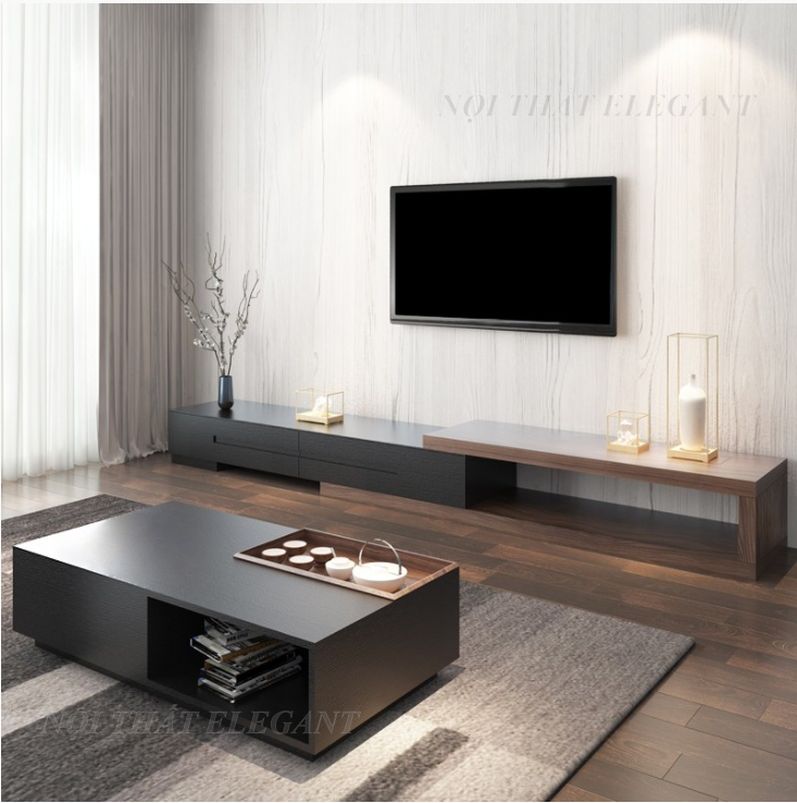 Sản phẩm bàn trà chữ nhật, với khay trà có thể tháo rời, chất liệu gỗ veneer óc chó, có một ngăn kéo – EL-BT06