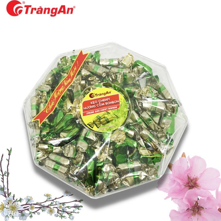 Kẹo Chewy hương cốm 300g, hộp tròn hoa, thương hiệu Tràng An, hạn sử dụng 8 tháng