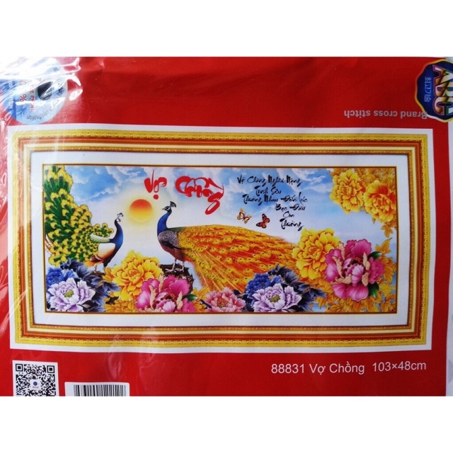 Tranh thêu chữ thập Vợ chồng 103x48cm - chưa thêu