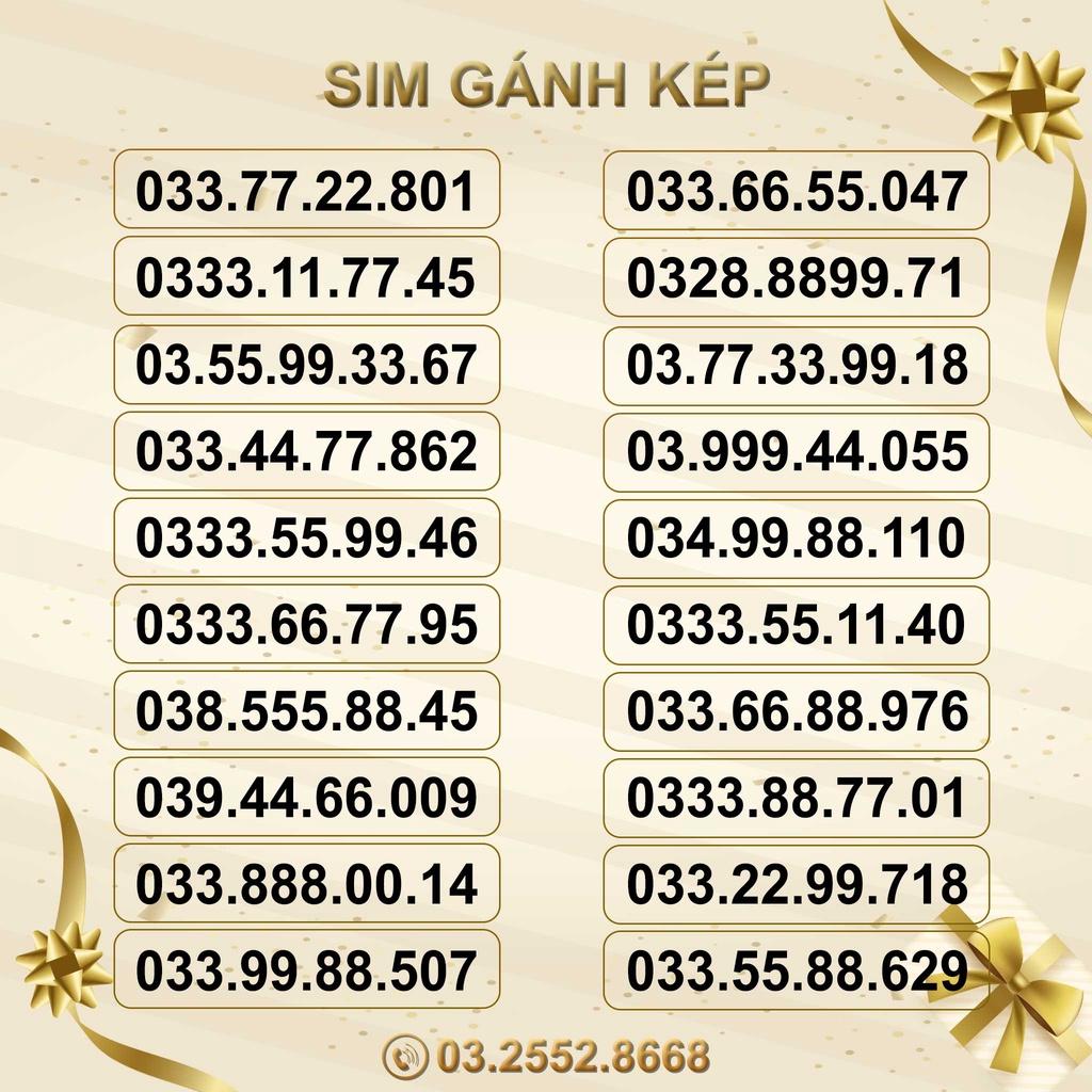 Sim Số Đẹp Gánh Kép Viettel List 2, Giá Cực Rẻ, HỖ TRỢ ĐĂNG KÝ CHÍNH CHỦ-HÀNG CHÍNH HÃNG