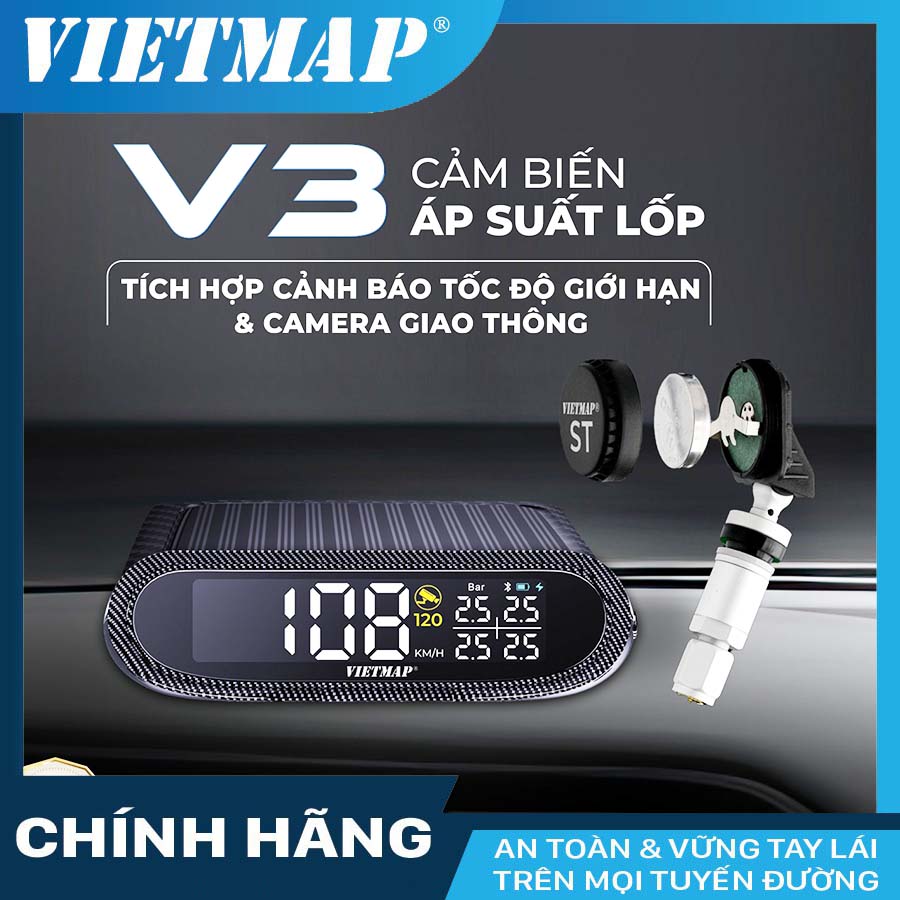 Cảm biến áp suất lốp Vietmap V3 van trong thay được pin - có cảnh báo tốc độ - Bảo hành 3 năm [TẶNG VIETMAP LIVE PRO