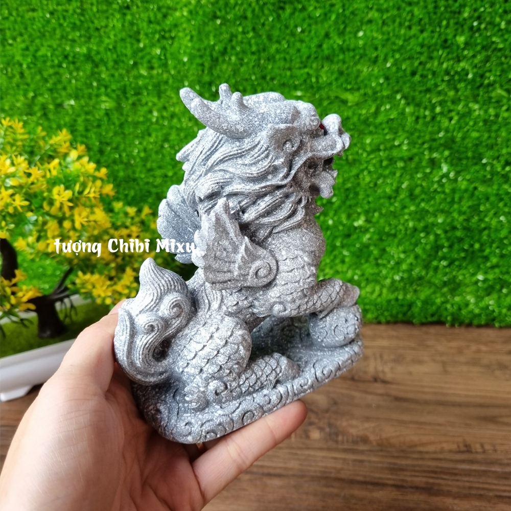 Cặp Tỳ Hưu trắng có bệ đá ngang 11cm x cao 12cm