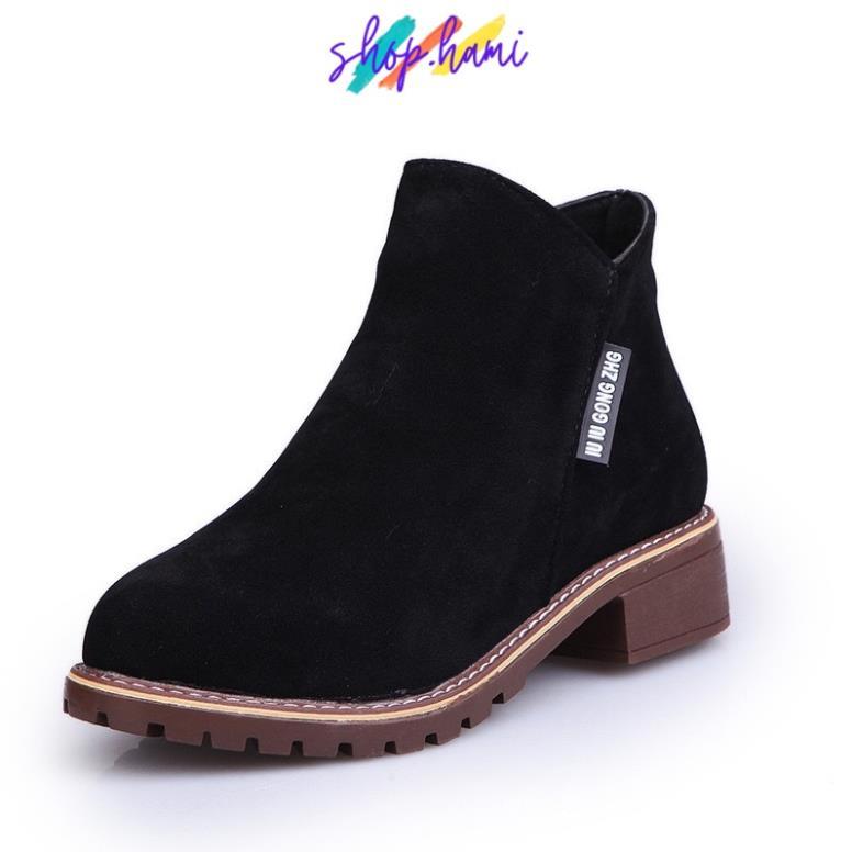 Hàng chất lượng Giày Boot Nữ Đẹp Da Lộn Với 3 Màu Đen, Vàng, Rêu Đủ Size 35-40 SHOP HAMI G27