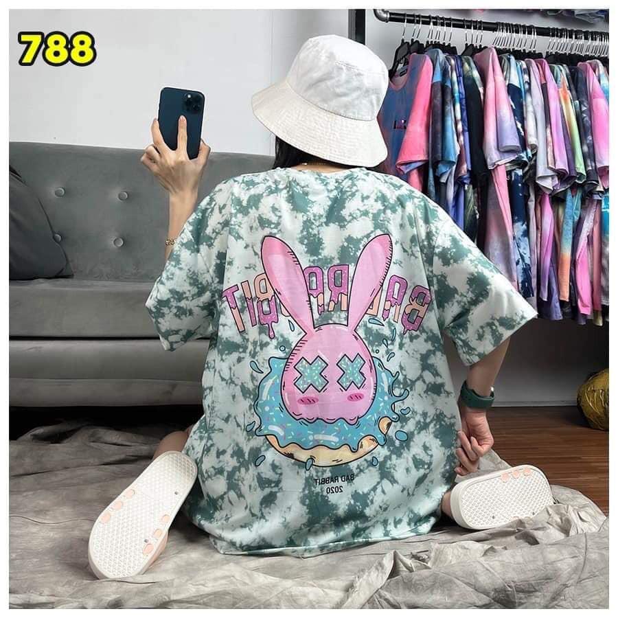 Áo thun tay lỡ loang màu xanh hàn quốc UNISEX FREE SIZE trẻ trung.