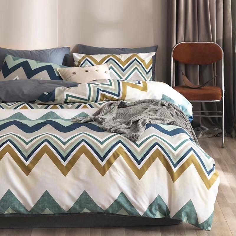 Set Ga Gối Cotton Living 100%cotton Hàng Nhập Khẩu Cao Cấp 4 Món Kẻ Hiện Đại