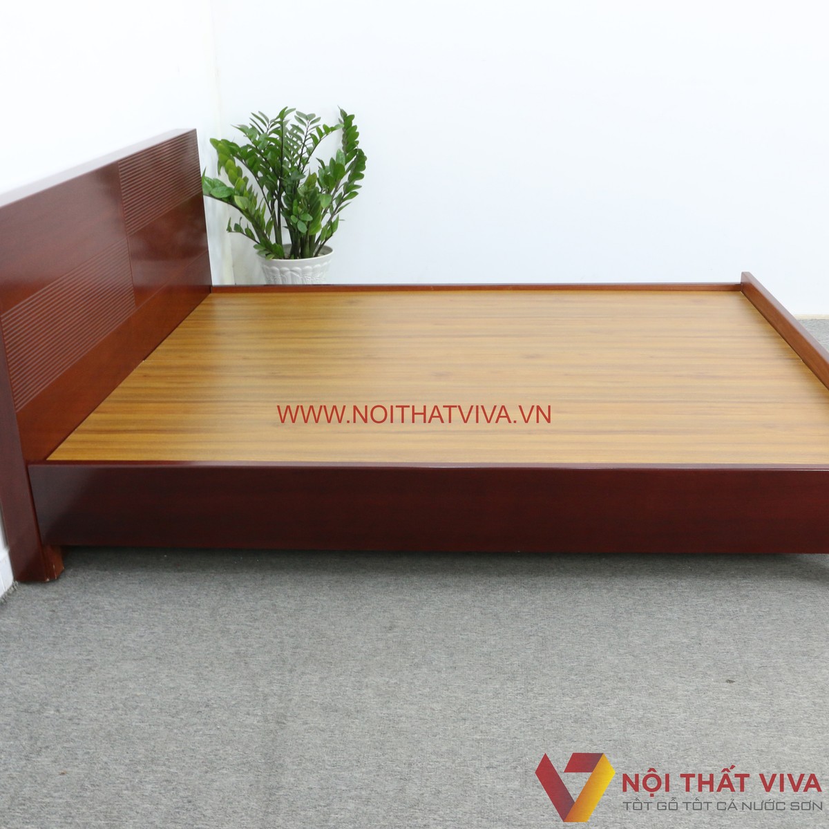 Giường Gỗ 4 Chân Cao Màu Xoan Đào MDF Phủ Melamine Chạy Chỉ Đẹp Giá Rẻ