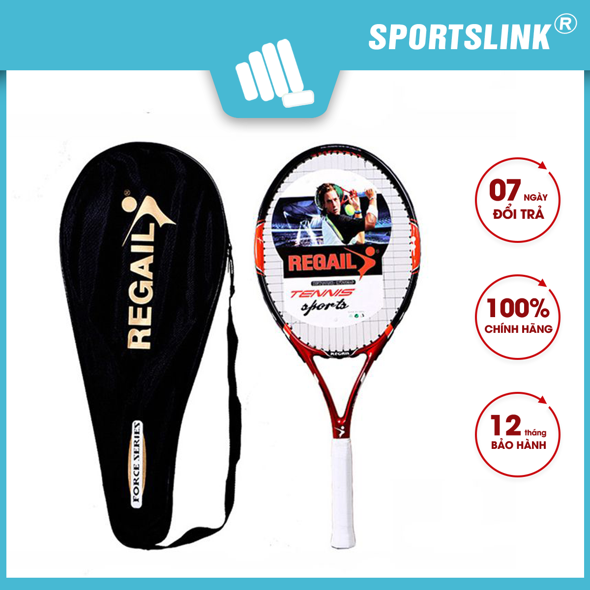 Vợt tennis chuyên nghiệp khung sợi carbon siêu nhẹ Regail NDL-02 Sportslink - Màu Đỏ