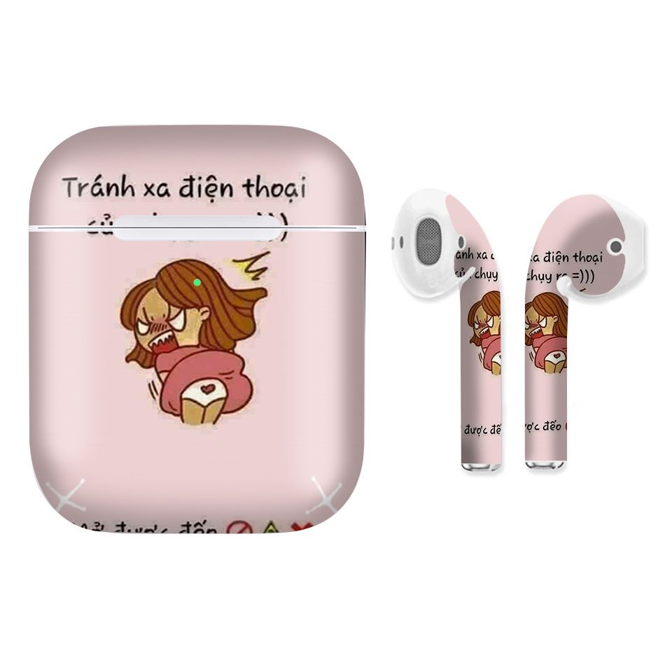 Miếng dán skin chống bẩn cho tai nghe AirPods in hình Tránh xa điện thoại ra - fun034 (bản không dây 1 và 2)