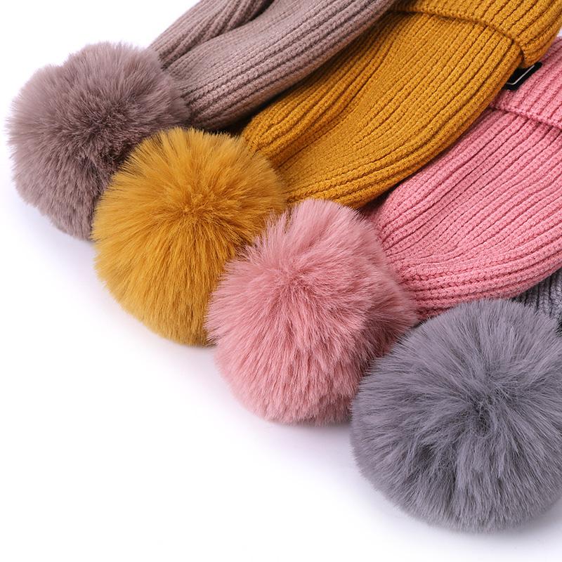 3 Mảnh Khăn Mũ Bộ Bé Gái Trẻ Em PomPon Beanies Dệt Kim Skullies Nón Trẻ Em Giữ Ấm Mùa Đông Len Croptop Mũ Lưỡi Trai unisex