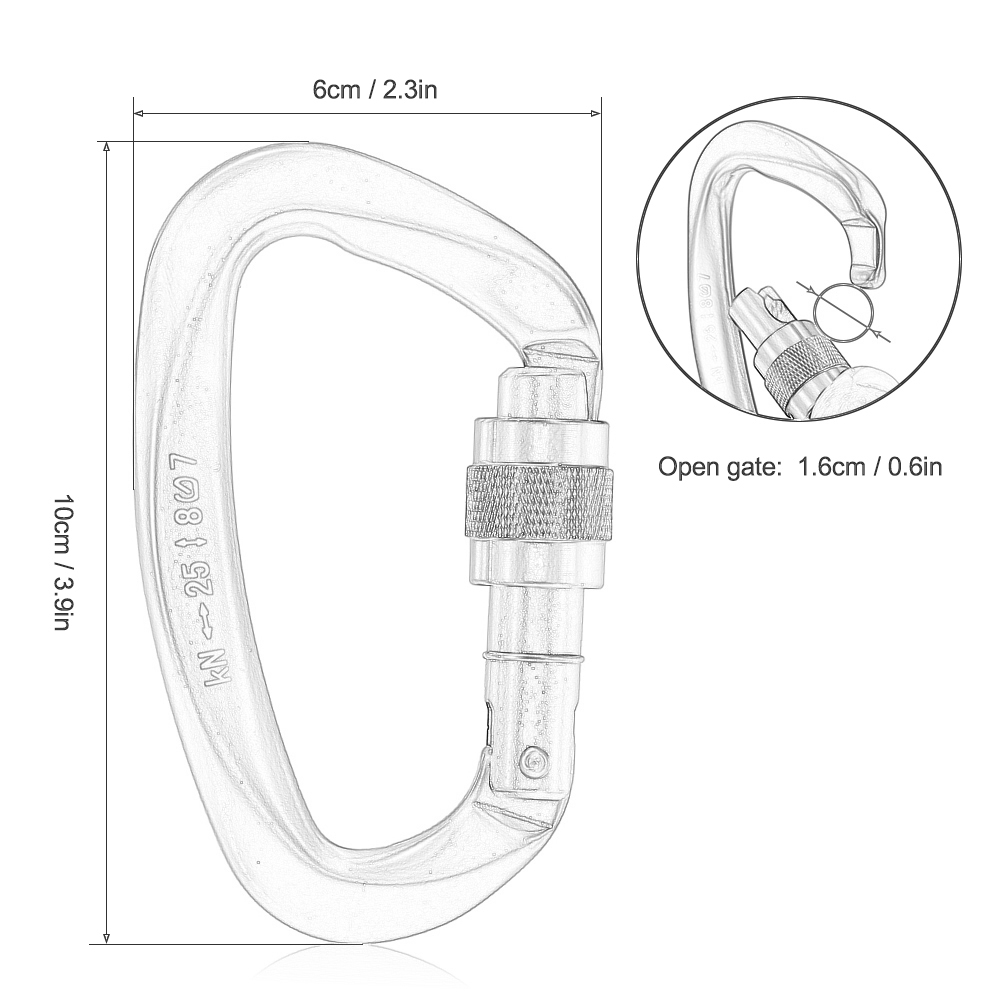 Móc Khóa Carabiner Cổng Khóa Vít Chịu Lực 25KN Dùng Để Treo Võng Leo Núi Cắm Trại Đi Bộ Đường Dài Du Lịch