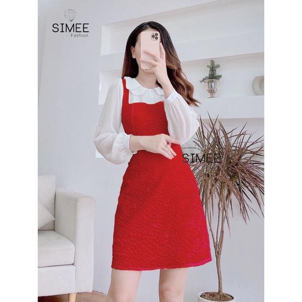 Váy gấm xốp dập hoa nổi 3D thiết kế Simee