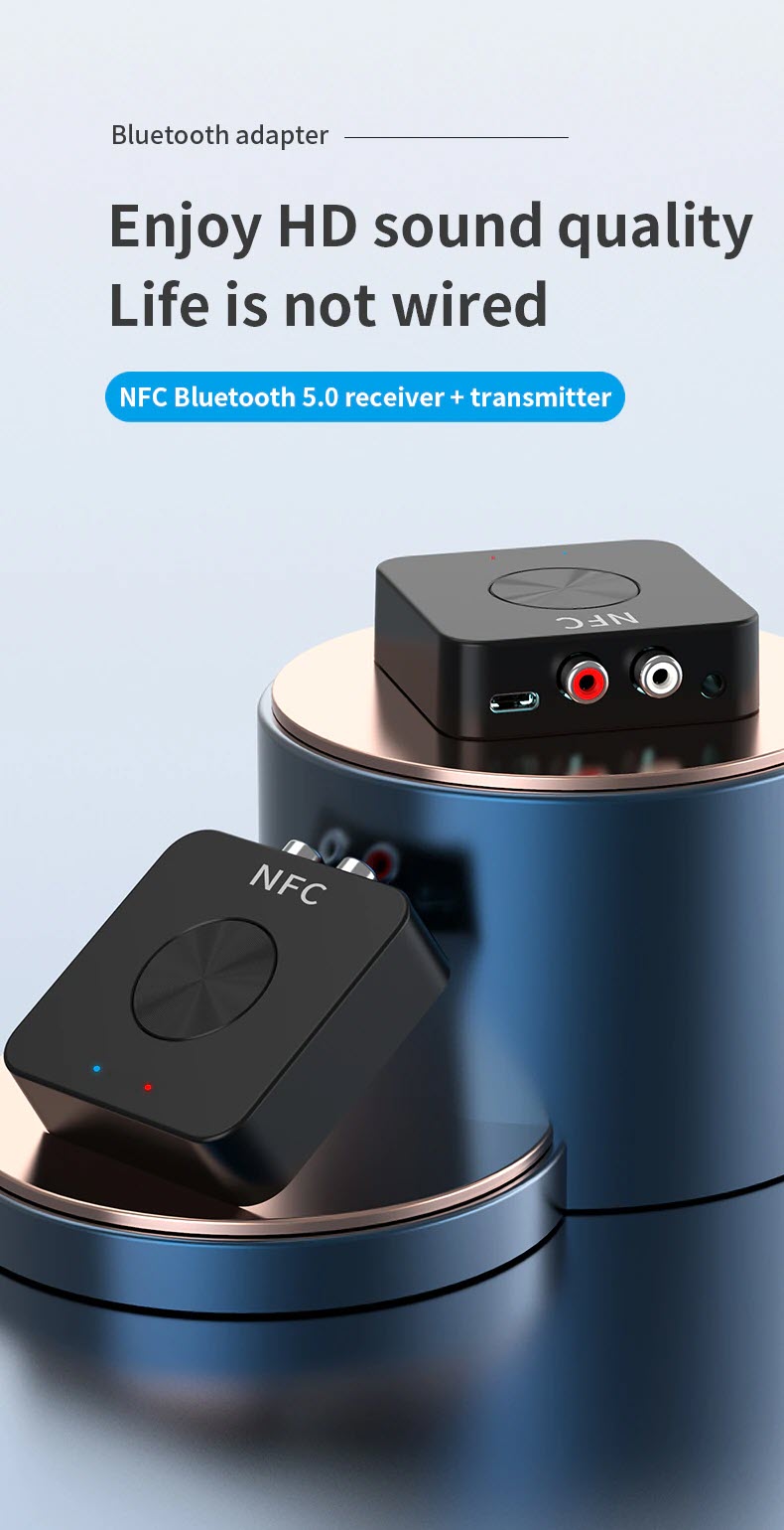 Bộ Thu Phát Âm Thanh 2 Trong 1 BT-21 Công Nghệ Bluetooth 5.0 vs NFC Hỗ Trợ Cổng RCA/AUX Tích Hợp Pin 200mAh