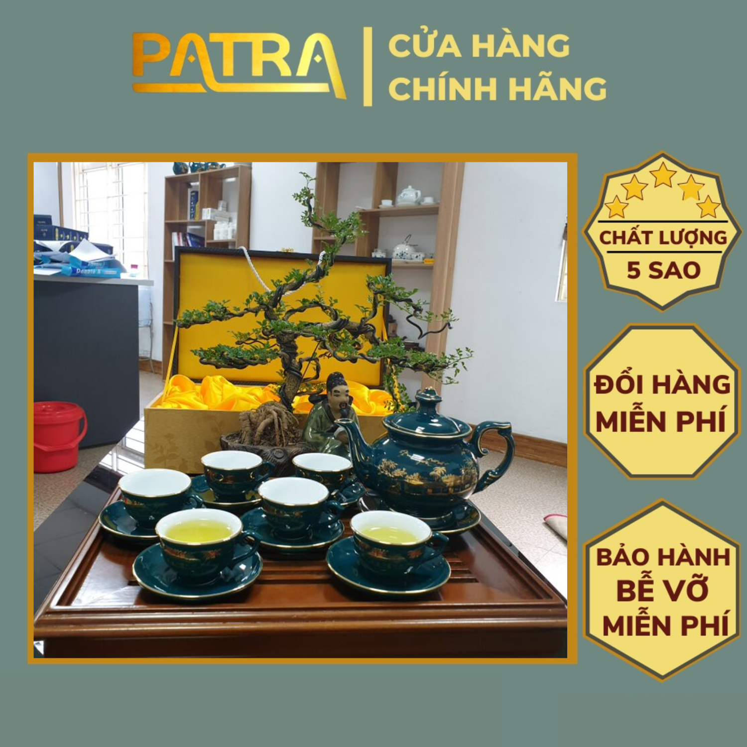Bộ ấm chén uống trà cao cấp , bộ ấm trà Bát Tràng - hào gia phú qúy