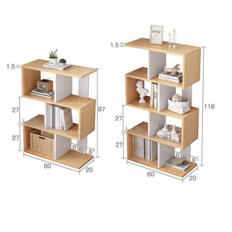 Kệ Sách Gỗ Để Sàn Đa Tầng Ziczac, Gỗ MDF Chống Ẩm Cao Cấp, Dễ Dàng Lắp Ghép