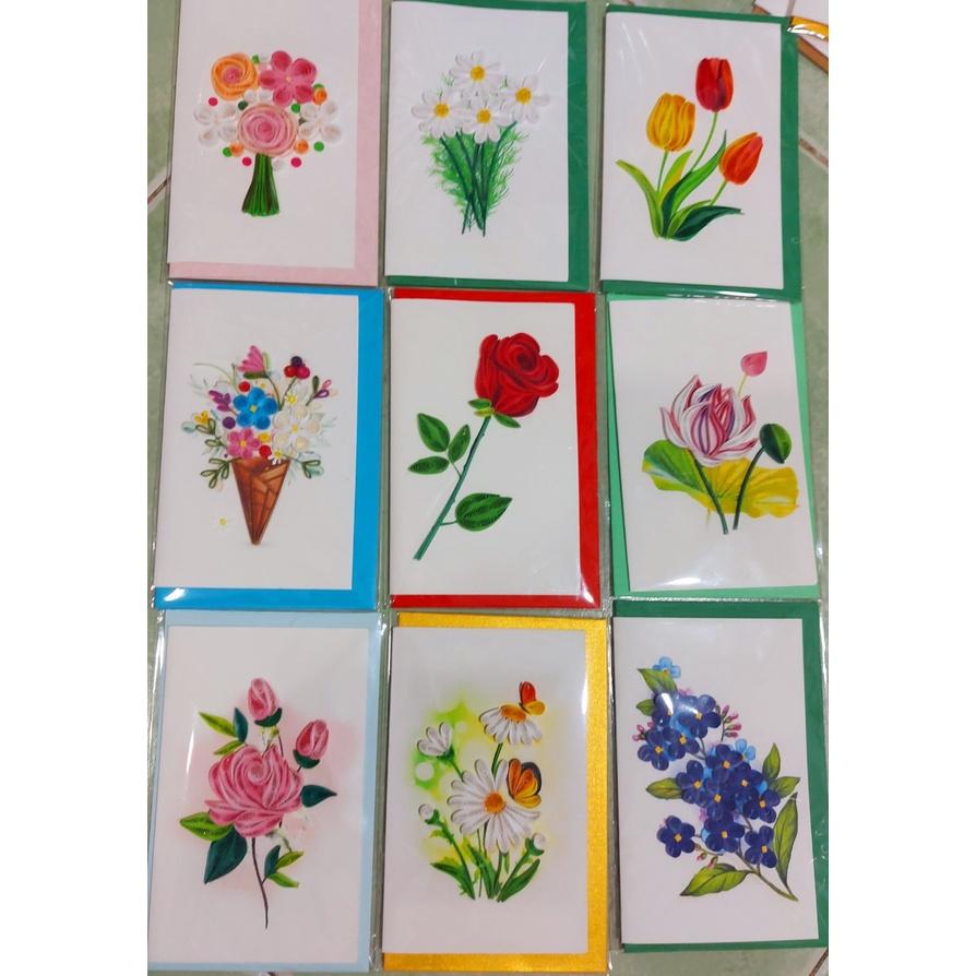 Thiệp Quilling giấy xoắn Handmade, hoa kích thước 8cmx12cm