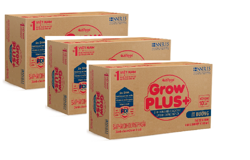 3 Thùng Sữa Bột Pha Sẵn ÍT ĐƯỜNG GrowPLUS+ loại 180ml - Dành cho bé trên 1 tuổi, Tăng Cân, Tăng Chiều Cao, Thông minh hơn (48 Hộp x 180ml)