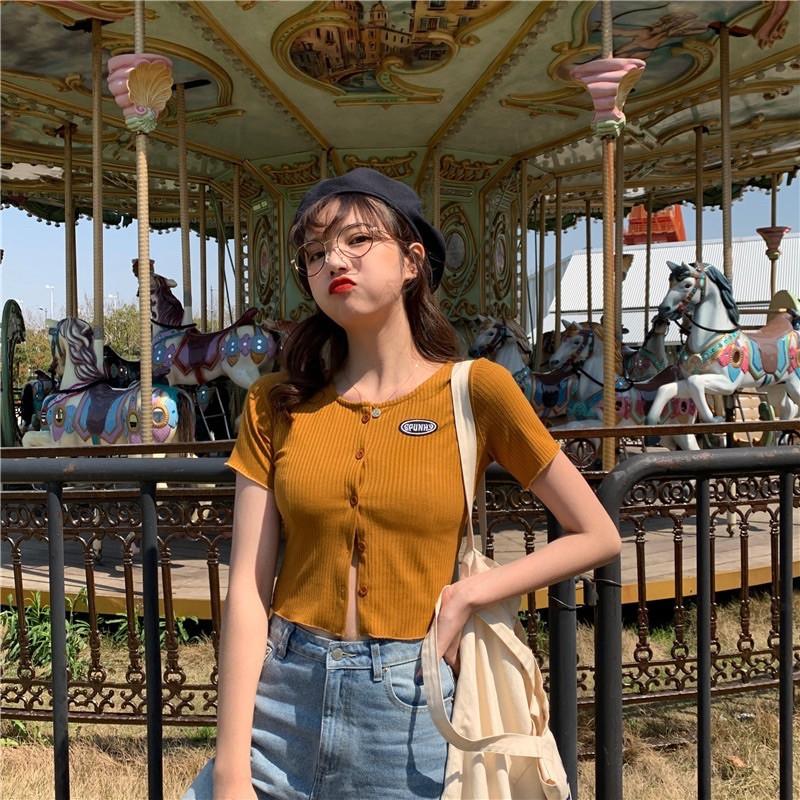 Áo croptop thun gân SPUNHY màu vàng mutard