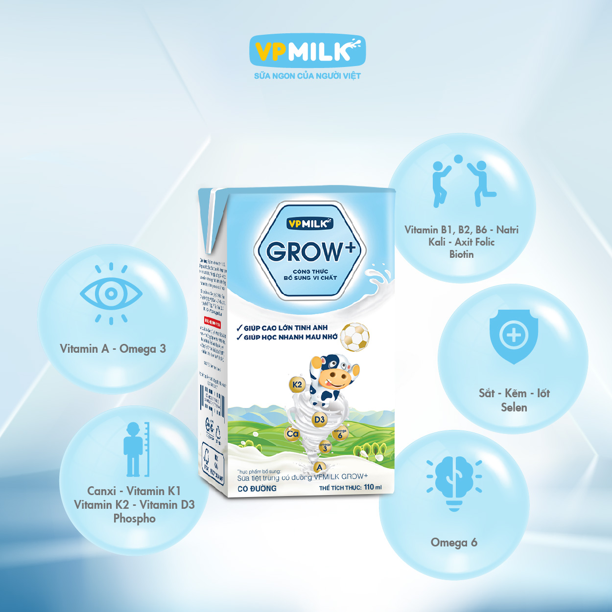 Sữa Tiệt Trùng Có Đường VPMilk Grow+ Hộp 110ml (Thùng 48 Hộp)