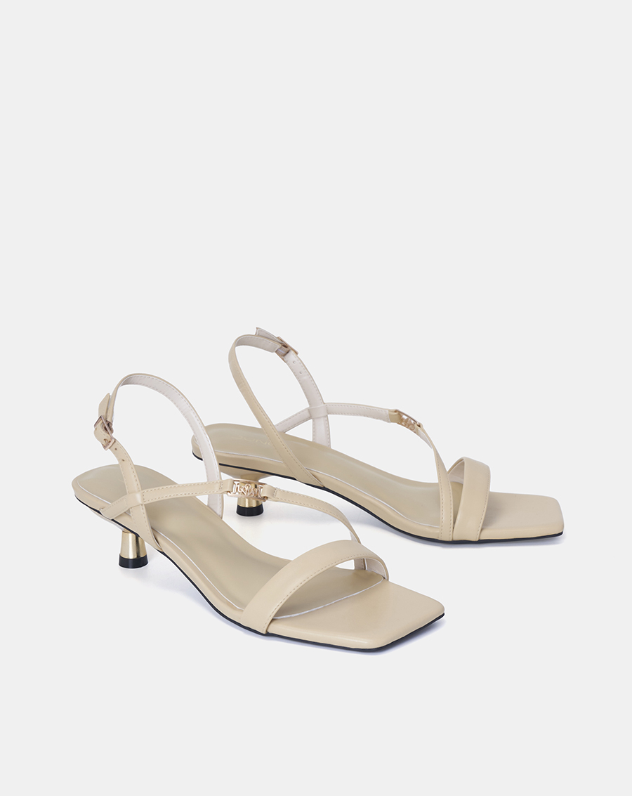 Giày Sandal 3cm Nữ Thời Trang JUNO Mũi Vuông Trang Trí Logo Cách Điệu SD03065