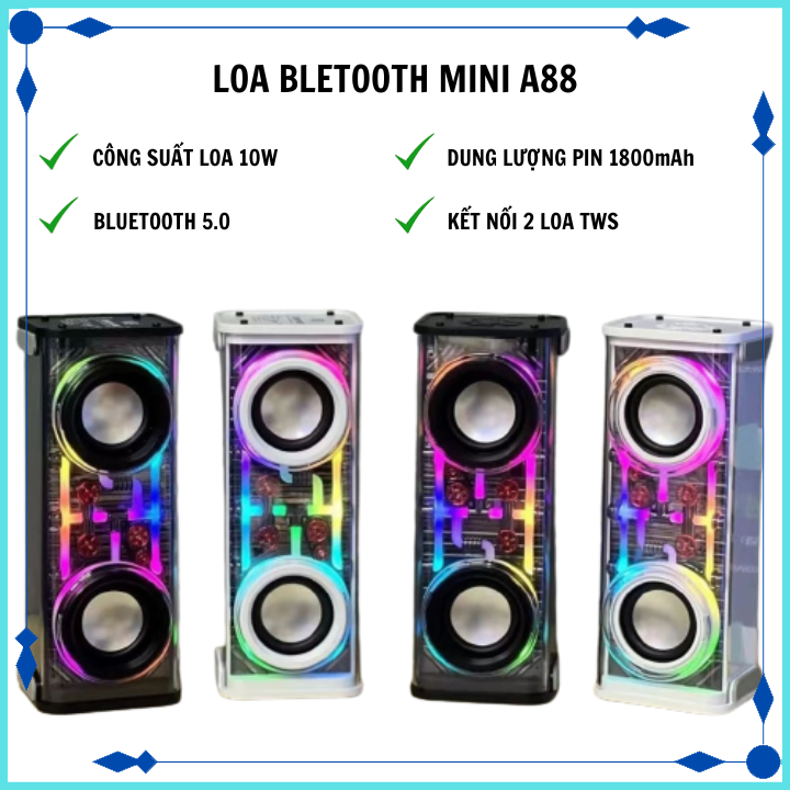 Loa Bluetooth Mini Sothing A88 10W LED RGB Đổi Màu Cao Cấp, Loa TWS Kết Nối 2 Loa, Đèn LED Nháy Theo Nhạc- Hàng Chính Hãng